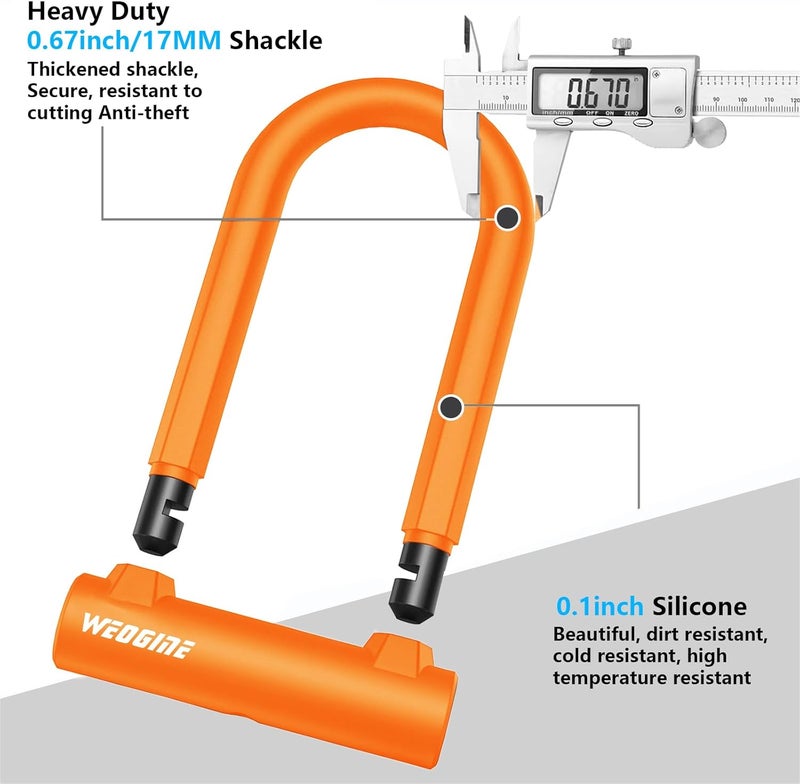Weogine Bike Lock - Heavy Duty Anti Theft Bike U Lock with 5ft Security Steel Cable - 17mm Shackle Bicycle U-Locks with Keys & Sturdy Mounting Bracket for Road, Mountain, Electric Bike - Image 2